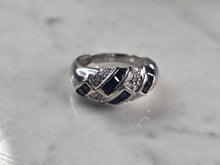 Load image into Gallery viewer, Womens Vintage Estate 14K White Gold Sapphire Diamond Ring 3.8g E4639