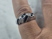 Load image into Gallery viewer, Womens Vintage Estate 14K White Gold Sapphire Diamond Ring 3.8g E4639