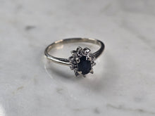 Load image into Gallery viewer, Womens Vintage Estate 14K White Gold Sapphire Diamond Ring 2.4g #E4641