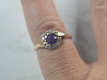 Load image into Gallery viewer, Womens Vintage Estate 14K Mixed Gold Amethyst Diamond Ring 1.8g E4642