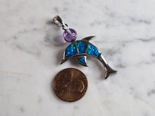 Load image into Gallery viewer, Womens Vintage Estate Sterling Silver Opal Stone Dolphin Pendant 8.4g E4657