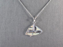 Load image into Gallery viewer, Womens Sterling Silver Opal Sailboat Pendant Necklace 5.0g E4658