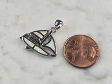 Load image into Gallery viewer, Womens Sterling Silver Opal Sailboat Pendant Necklace 5.0g E4658