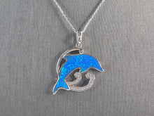 Load image into Gallery viewer, Womens Sterling Silver Blue Opal Dolphin Pendant Necklace 6.7g E4665