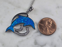 Load image into Gallery viewer, Womens Sterling Silver Blue Opal Dolphin Pendant Necklace 6.7g E4665