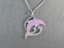 Load image into Gallery viewer, Womens Sterling Silver Pink Opal Dolphin Pendant Necklace 6.7g E4667