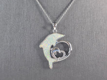 Load image into Gallery viewer, Womens Sterling Silver Opal Dolphin Pendant Necklace 8.5g E4669