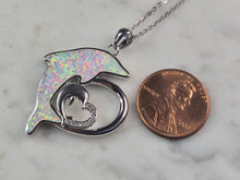 Load image into Gallery viewer, Womens Sterling Silver Opal Dolphin Pendant Necklace 8.5g E4669