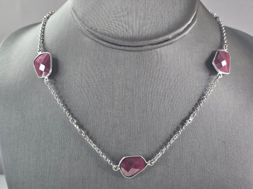 Womens Estate Sterling Silver Natural Ruby Pendant Necklace 16.0g E4672