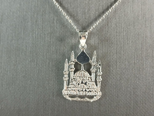 Sterling Silver Religious Muslim Islam Mosque Pendant Necklace 3.3g E4690