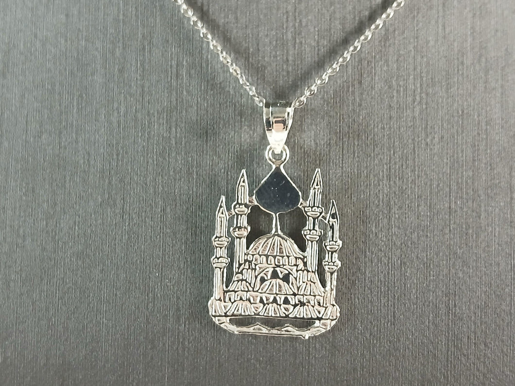 Sterling Silver Religious Muslim Islam Mosque Pendant Necklace 3.3g E4690