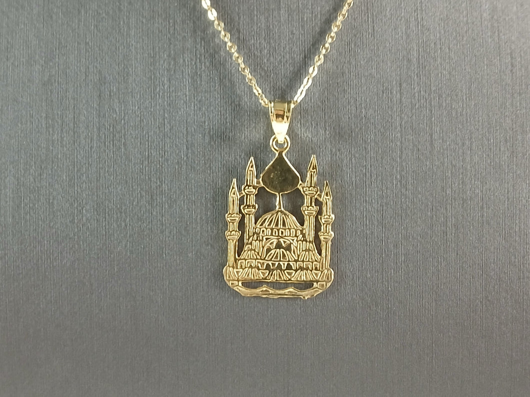 Sterling Silver GT Religious Muslim Islam Mosque Pendant Necklace 3.3g E4692