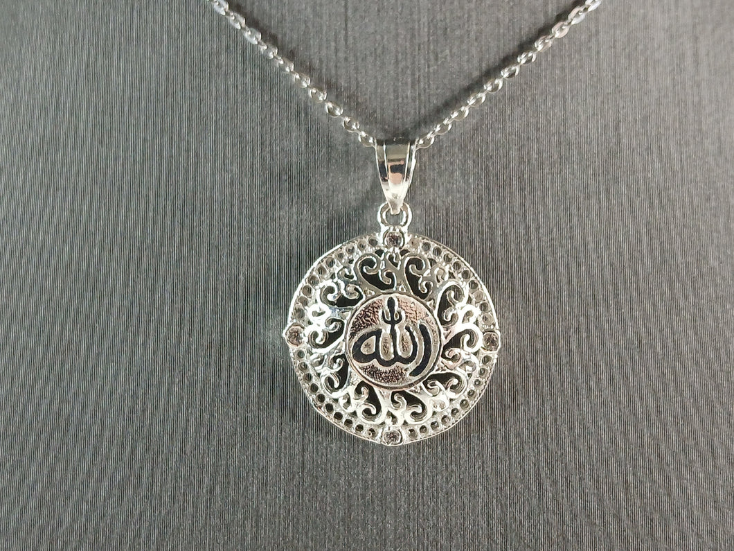 Sterling Silver CZ Religious Muslim Allah Pendant Necklace 4.5g E4699