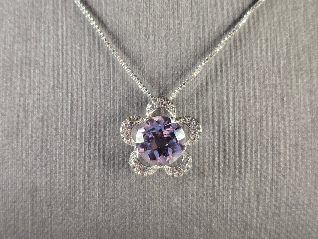 Womens Estate Sterling Silver Flower Pendant Necklace 4.5g E4724