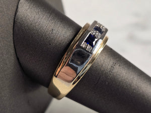 Mens Vintage Estate 10K Yellow Gold Sapphire Diamond Ring, 5.8g E4767