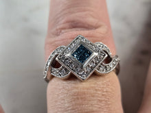 Load image into Gallery viewer, Womens Vintage Estate 14K White Gold Blue Diamond Ring 6.2g E4768