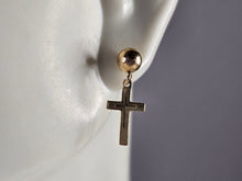Load image into Gallery viewer, Womens Vintage Estate 14K Yellow Gold Religious Cross Stud Earrings, 1.2g E4813