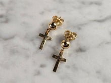 Load image into Gallery viewer, Womens Vintage Estate 14K Yellow Gold Religious Cross Stud Earrings, 1.2g E4813