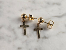 Load image into Gallery viewer, Womens Vintage Estate 14K Yellow Gold Religious Cross Stud Earrings, 1.2g E4813