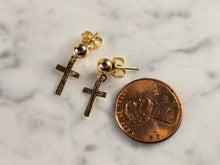 Load image into Gallery viewer, Womens Vintage Estate 14K Yellow Gold Religious Cross Stud Earrings, 1.2g E4813