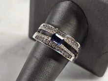 Load image into Gallery viewer, Womens Art Deco 14K White Gold Band Blue Sapphire &amp; Diamond Ring 6.1g E4820