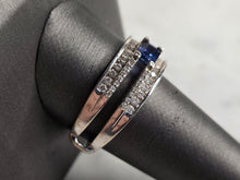 Load image into Gallery viewer, Womens Art Deco 14K White Gold Band Blue Sapphire &amp; Diamond Ring 6.1g E4820
