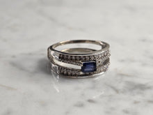 Load image into Gallery viewer, Womens Art Deco 14K White Gold Band Blue Sapphire &amp; Diamond Ring 6.1g E4820
