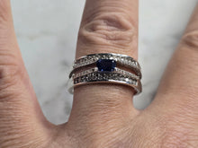 Load image into Gallery viewer, Womens Art Deco 14K White Gold Band Blue Sapphire &amp; Diamond Ring 6.1g E4820