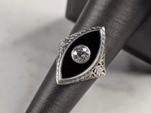 Load image into Gallery viewer, Womens Vintage Estate Platinum Onyx Diamond Ring, 4.7g E4839