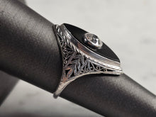Load image into Gallery viewer, Womens Vintage Estate Platinum Onyx Diamond Ring, 4.7g E4839