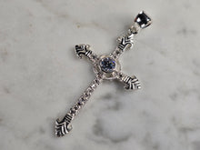 Load image into Gallery viewer, Womens Vintage Estate Sterling Silver CZ Religious Cross Pendant 3.3g E4881