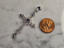 Load image into Gallery viewer, Womens Vintage Estate Sterling Silver CZ Religious Cross Pendant 3.3g E4881