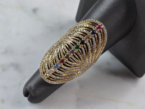 Womens 14k Yellow Gold Modernist Multi Stone Ring 6.2g E4929