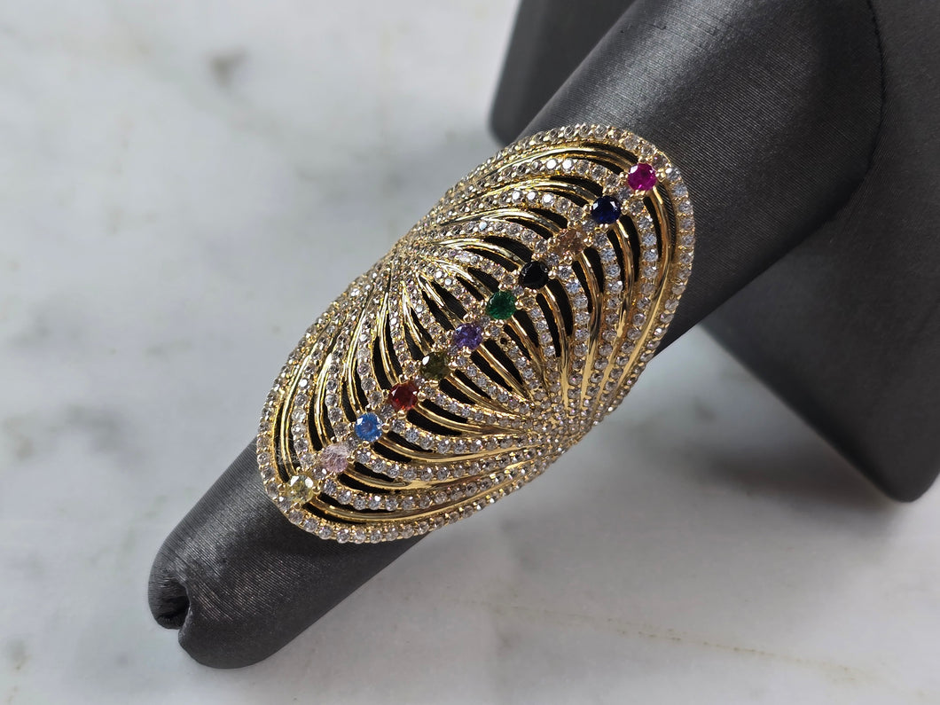 Womens 14k Yellow Gold Modernist Multi Stone Ring 6.2g E4929