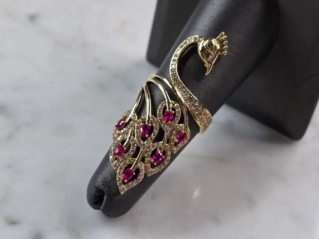 Womens 14k Yellow Gold Modernist Multi Stone Peacock Ring 6.1g E4938