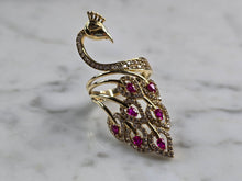 Load image into Gallery viewer, Womens 14k Yellow Gold Modernist Multi Stone Peacock Ring 6.1g E4938
