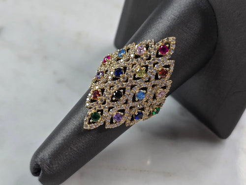 Womens 14k Yellow Gold Modernist Multi Stone Ring 6.7g E4940