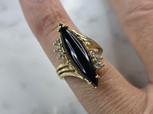 Load image into Gallery viewer, Womens Vintage Estate 14K Yellow Gold Onyx CZ Ring 4.8g E4941