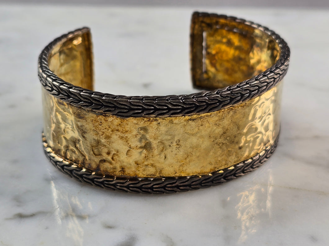 Womens Estate Sterling Silver Gold Tone Modernist Cuff Bracelet 38.7g E4962