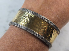 Load image into Gallery viewer, Womens Estate Sterling Silver Gold Tone Modernist Cuff Bracelet 38.7g E4962