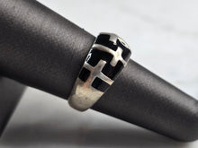 Load image into Gallery viewer, Womens Vintage Estate Sterling Silver Modernist Onyx Cross Ring 5.7g E4971