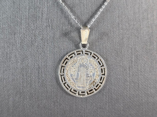Sterling Silver Religious St Benedict Cross Pendant Necklace 5.0g E4980