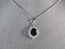 Load image into Gallery viewer, Womens Estate Sterling Silver Sapphire CZ Pendant Necklace 4.0g E4981
