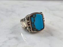Load image into Gallery viewer, Mens Vintage Sterling Silver Southwestern Turquoise Thunderbird Ring 15.4g E501