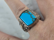 Load image into Gallery viewer, Mens Vintage Sterling Silver Southwestern Turquoise Thunderbird Ring 15.4g E501