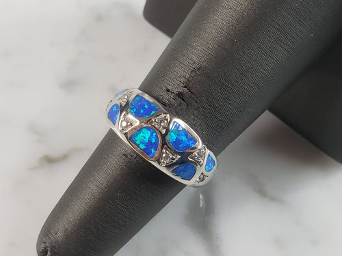 Womens Estate Sterling Silver Modernist Blue Opal & CZ Ring 4.6g E5057