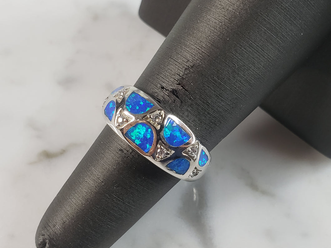 Womens Estate Sterling Silver Modernist Blue Opal & CZ Ring 4.6g E5057