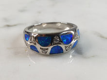 Load image into Gallery viewer, Womens Estate Sterling Silver Modernist Blue Opal &amp; CZ Ring 4.6g E5057