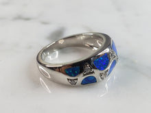 Load image into Gallery viewer, Womens Estate Sterling Silver Modernist Blue Opal &amp; CZ Ring 4.6g E5057