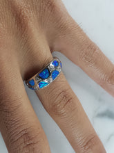 Load image into Gallery viewer, Womens Estate Sterling Silver Modernist Blue Opal &amp; CZ Ring 4.6g E5057